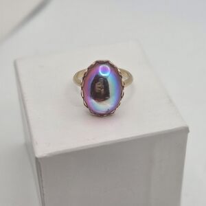 Irridescent Red Glass Ring Gold Filled Adjustable